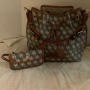 Dooney & Bourke Monogram Blue and Tan Shoulder Bag Set